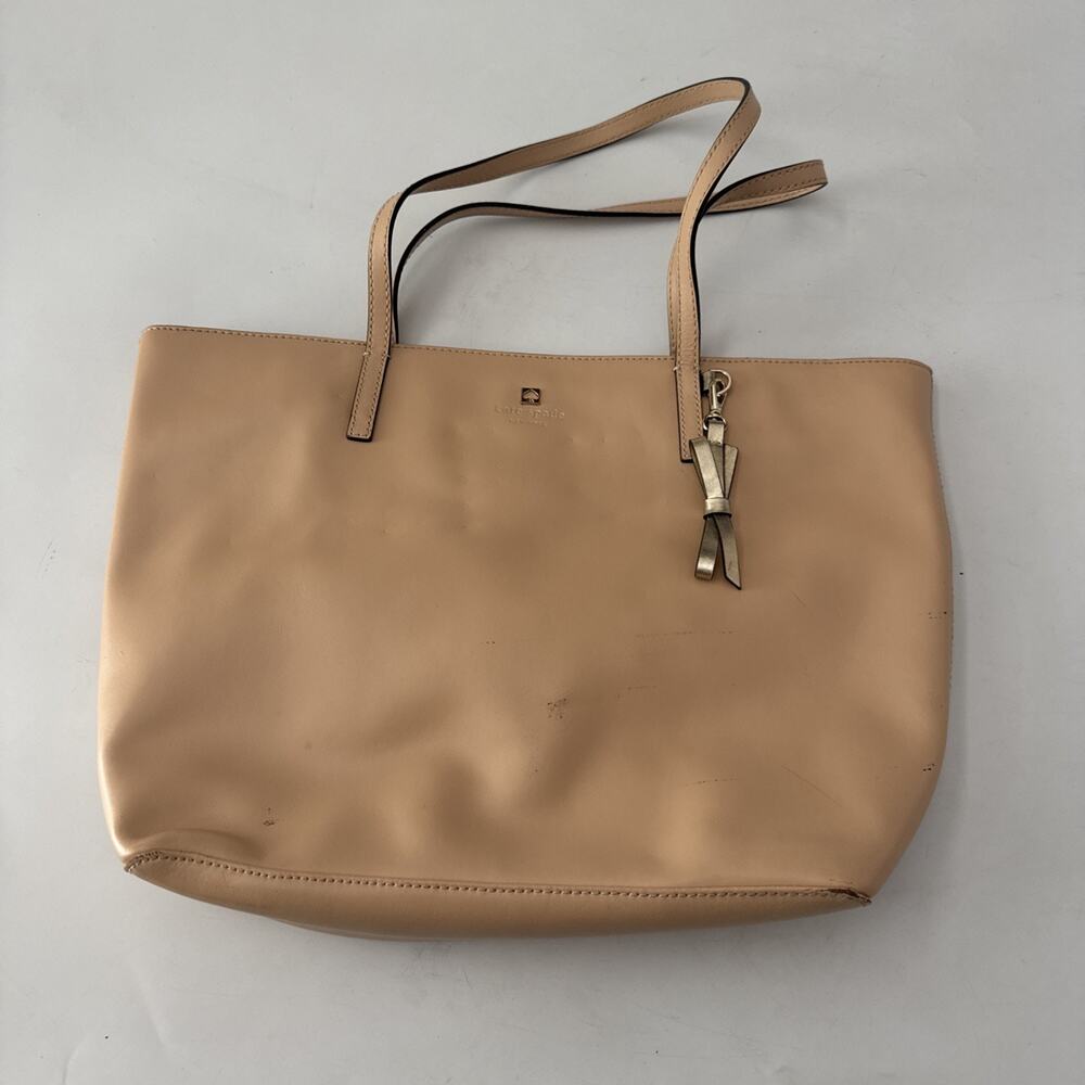 Kate Spade Large Leather Tote Bag Peach Color Handbag Purse READ
